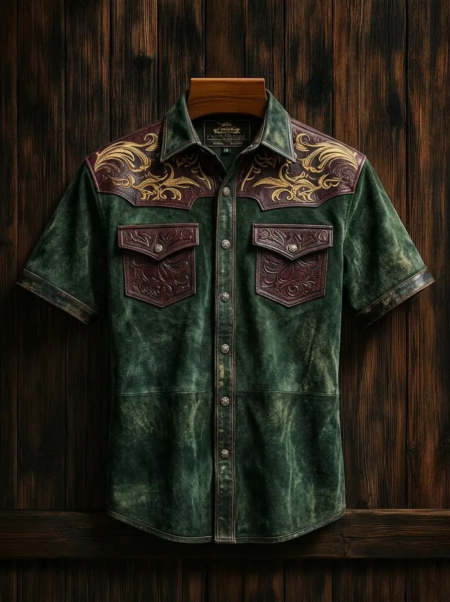 Men's Western Cowboy Floral Embossed Printed Shirt