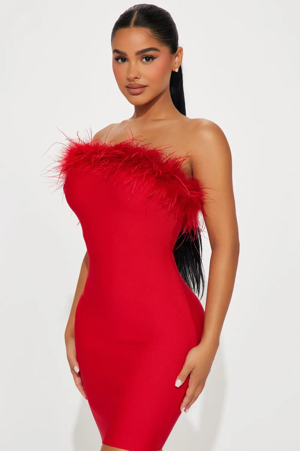 Amber Feather Mini Dress - Red