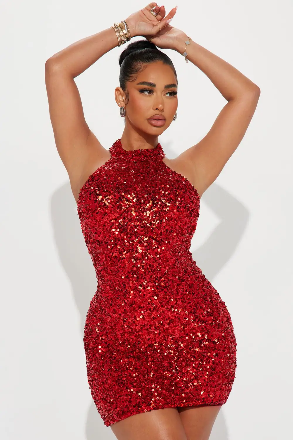 Luna Sequin Mini Dress - Red