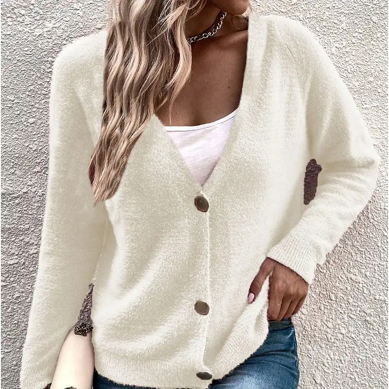 Women's V-Neck Button Cardigan Sweater in 6 Colors S-L