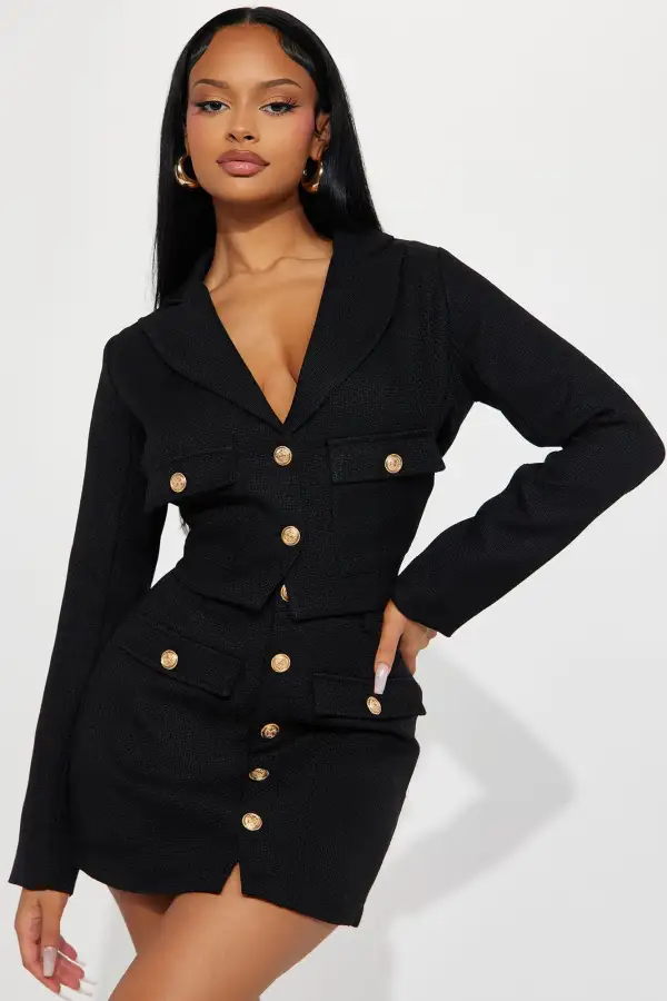 Clocked Out Tweed Skirt Set - Black