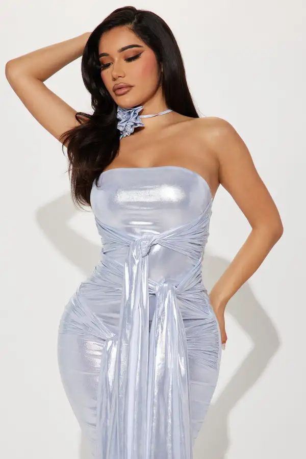Feelin Knotty Draped Maxi Dress - Silver