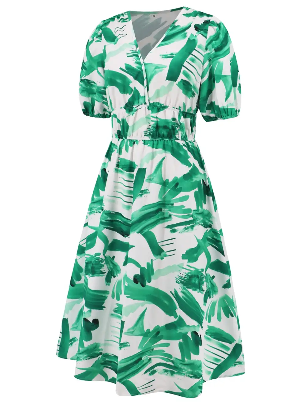 Boho Chic  Ruched Printed Surplice Short Sleeve Dress