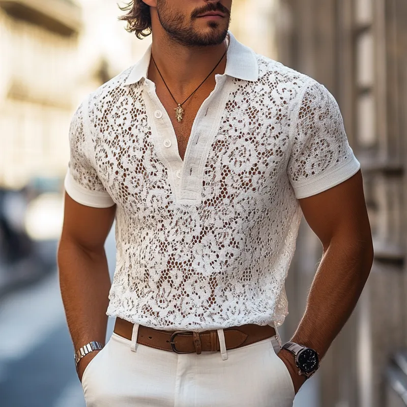 Short Sleeve Collared Knit Relaxed Fit Shirt