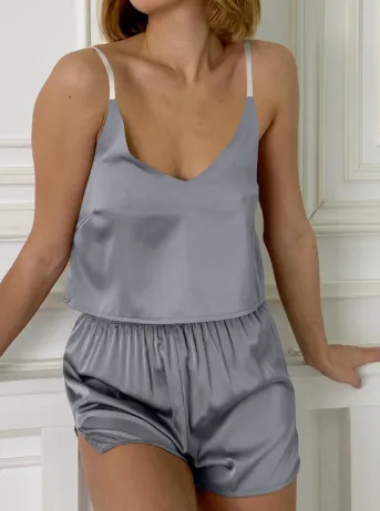 Regular Fit V Neck Plain Sexy Pajama Set