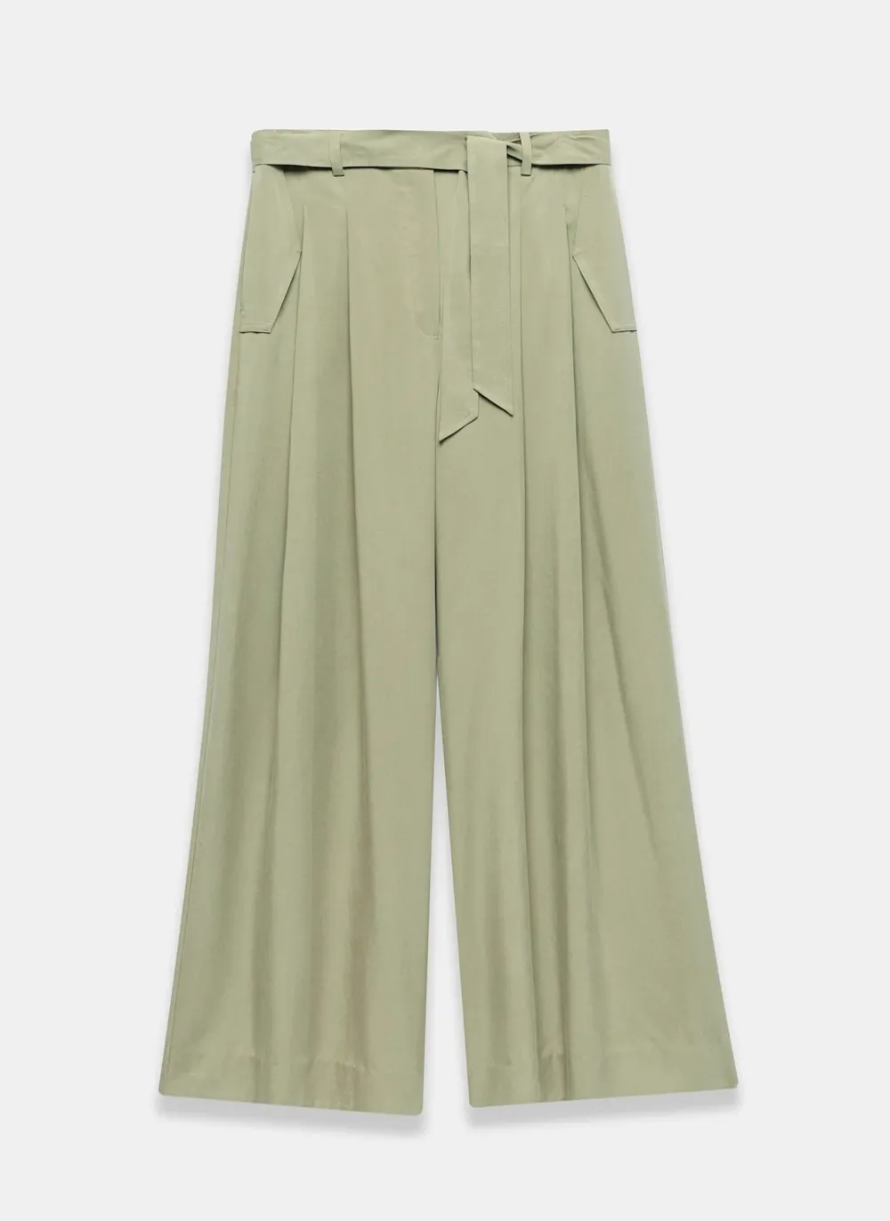 Casual Style Khaki Belted Wide Leg Trousers