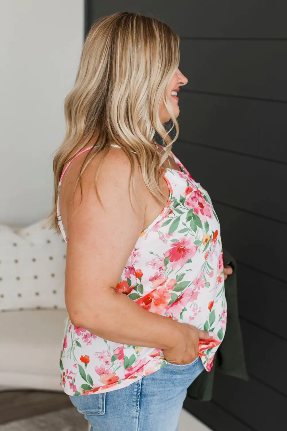 Ready For The Future Floral Tank Top- Ivory & Pink