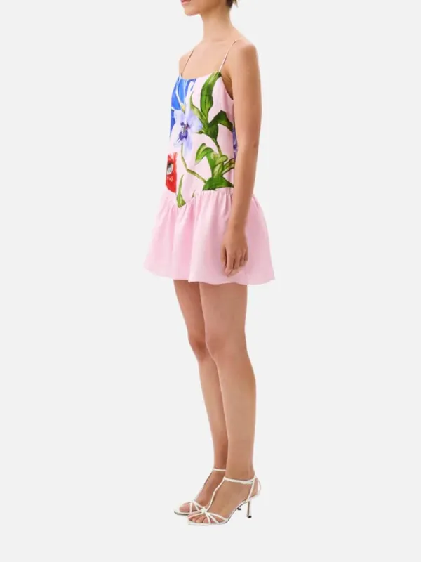 Flower Printed Spaghetti Strap Mini Dress