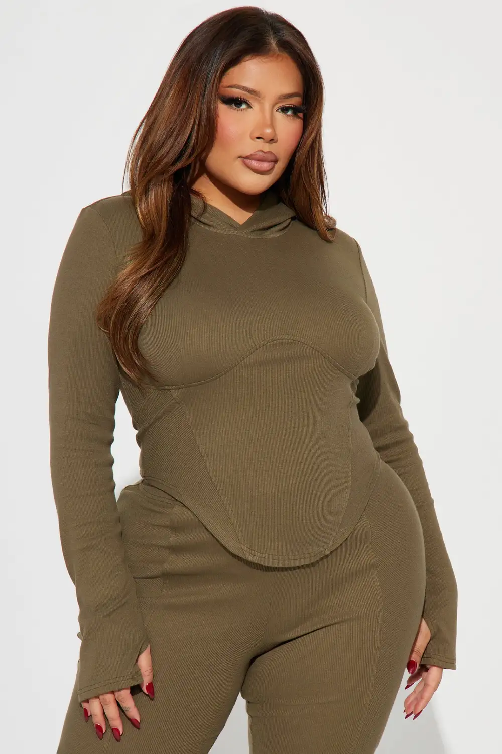 Faye Ribbed Pant Set - Olive