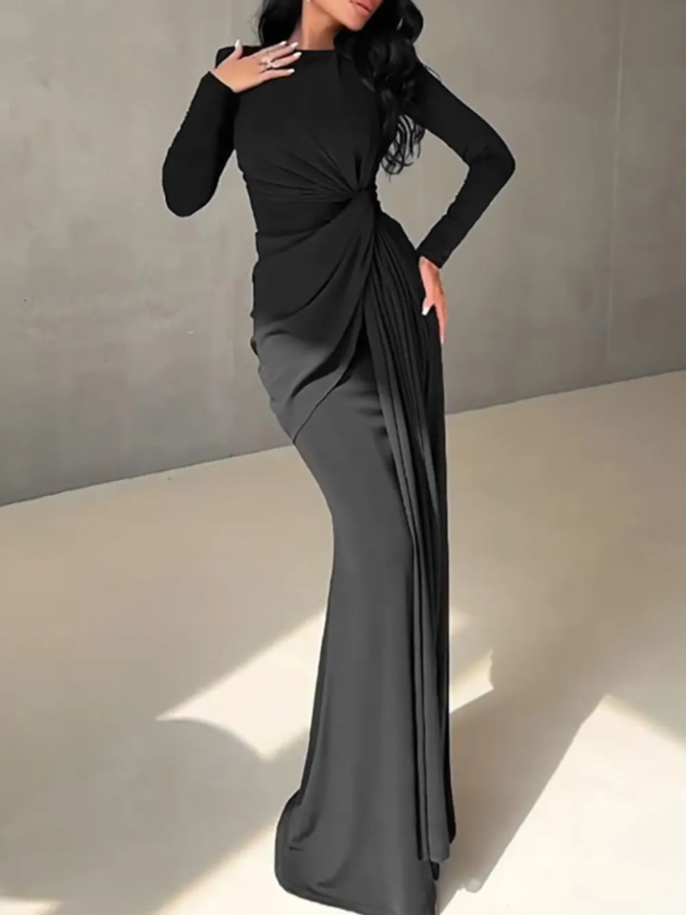 Ruched Long Sleeve Maxi Dress