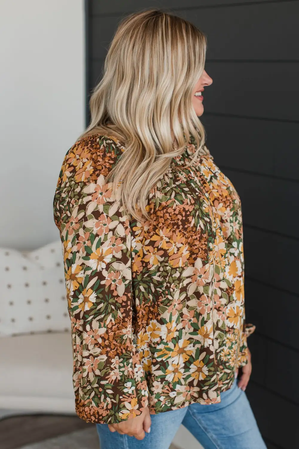 In The Meadow Floral Blouse- Brown & Mustard