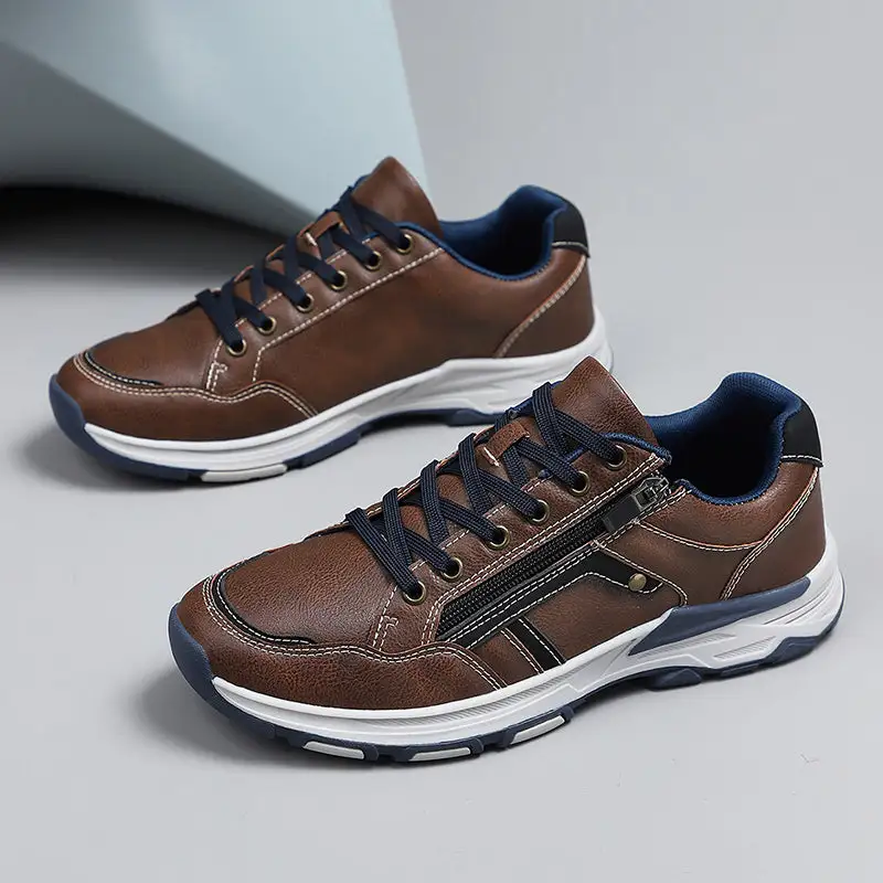 ⏰Limited Time Sale 70% OFF - Men's Genuine Leather Hiking Shoes - Outdoor Work Shoes -Side Zipper, Lightweight, Wide Toe Box, Arch Support, Shock Absorption, Waterproof, Slip-Resistant