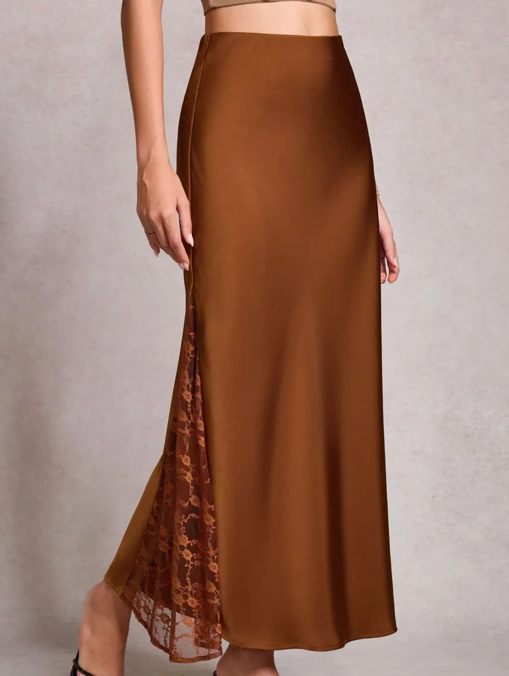 Satin Lace A-Line Midi Skirt
