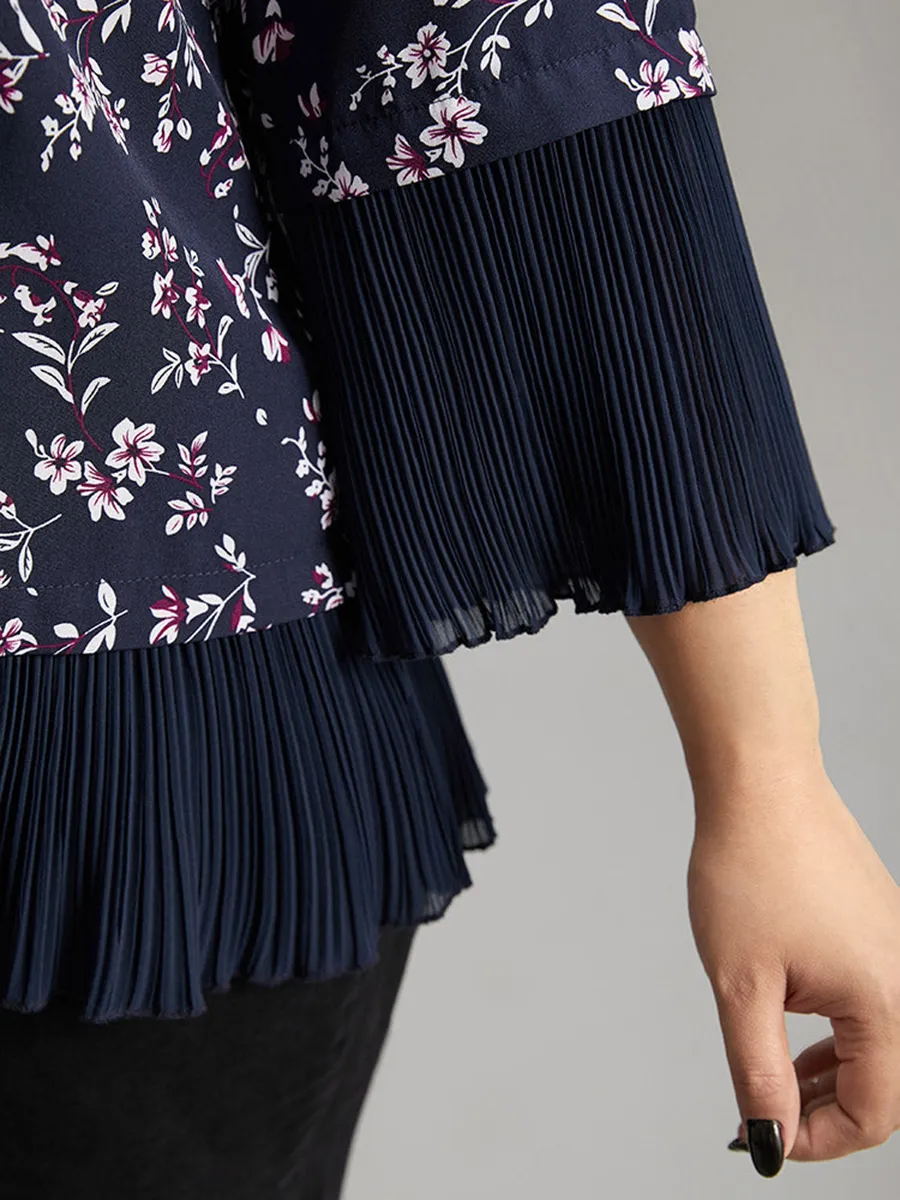 V-neck chiffon floral print elegant shirt