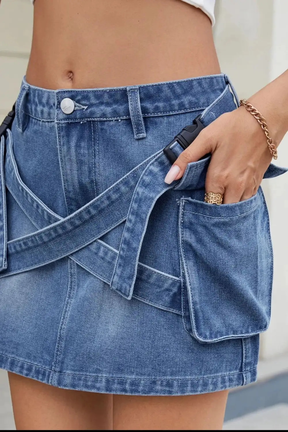 Criss Waist Detail Denim Skirt