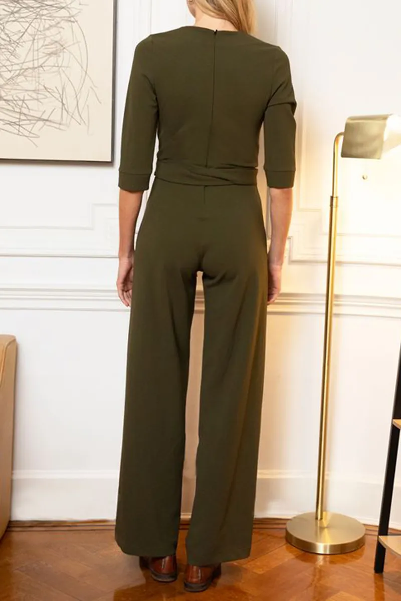 Casual Style Khaki Jumpsuit With Buttons