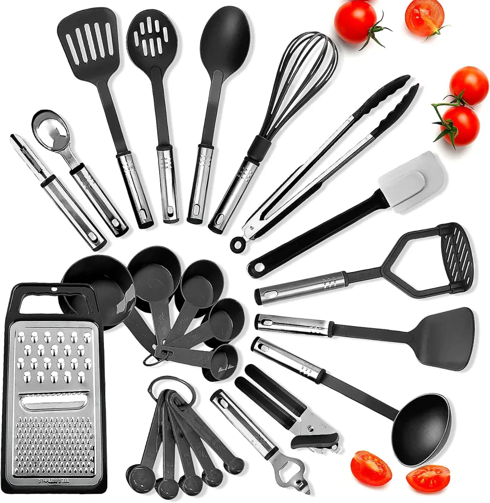 Nonstick Bakeware Sets with Baking Pans Set, 39 Piece Baking Set with Muffin Pan, Cake Pan & Cookie Sheets for Baking Nonstick Set, Steel Baking Sheets for Oven with Kitchen Utensils Set - Black