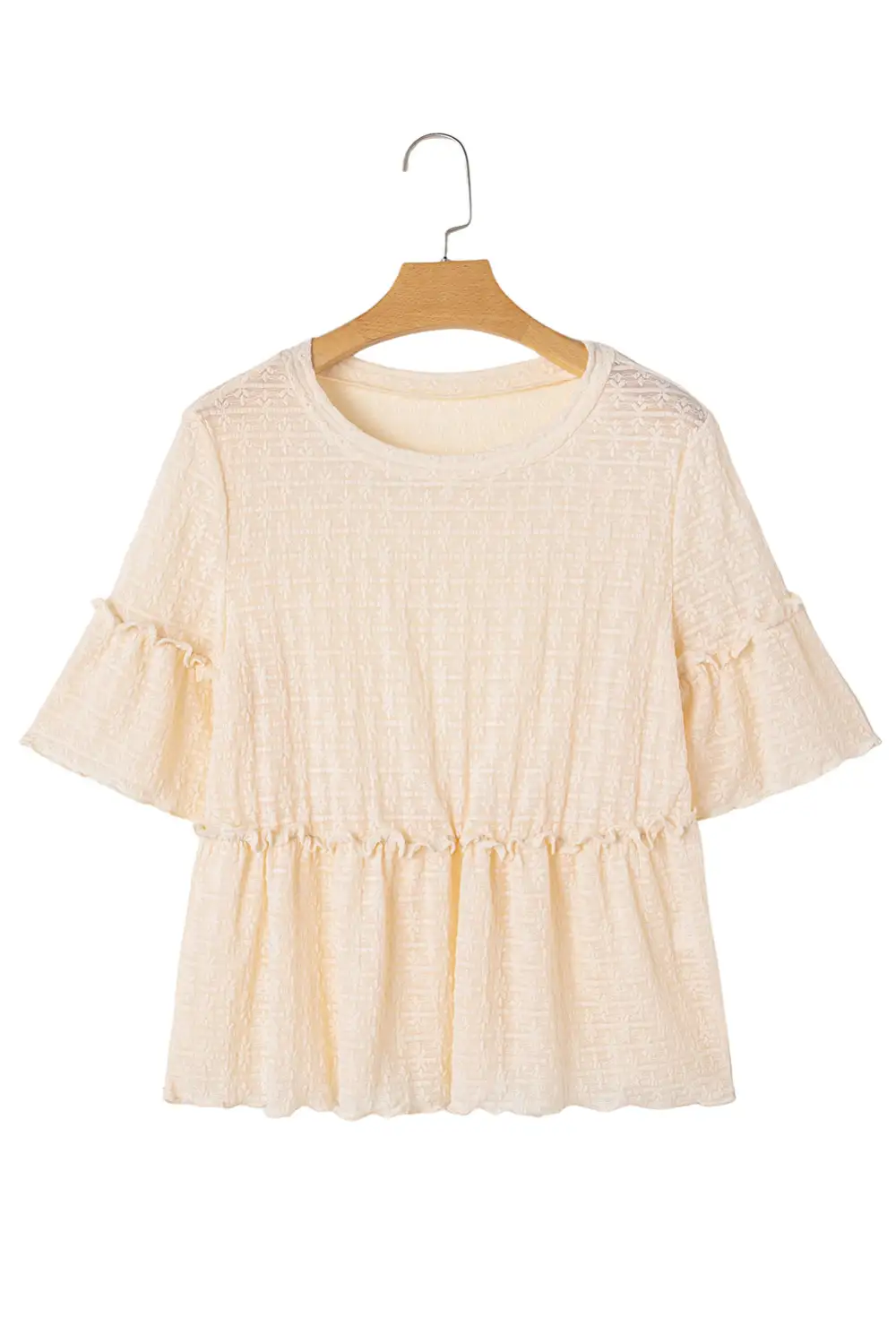 Ruffled Textured Short Sleeve Blouse