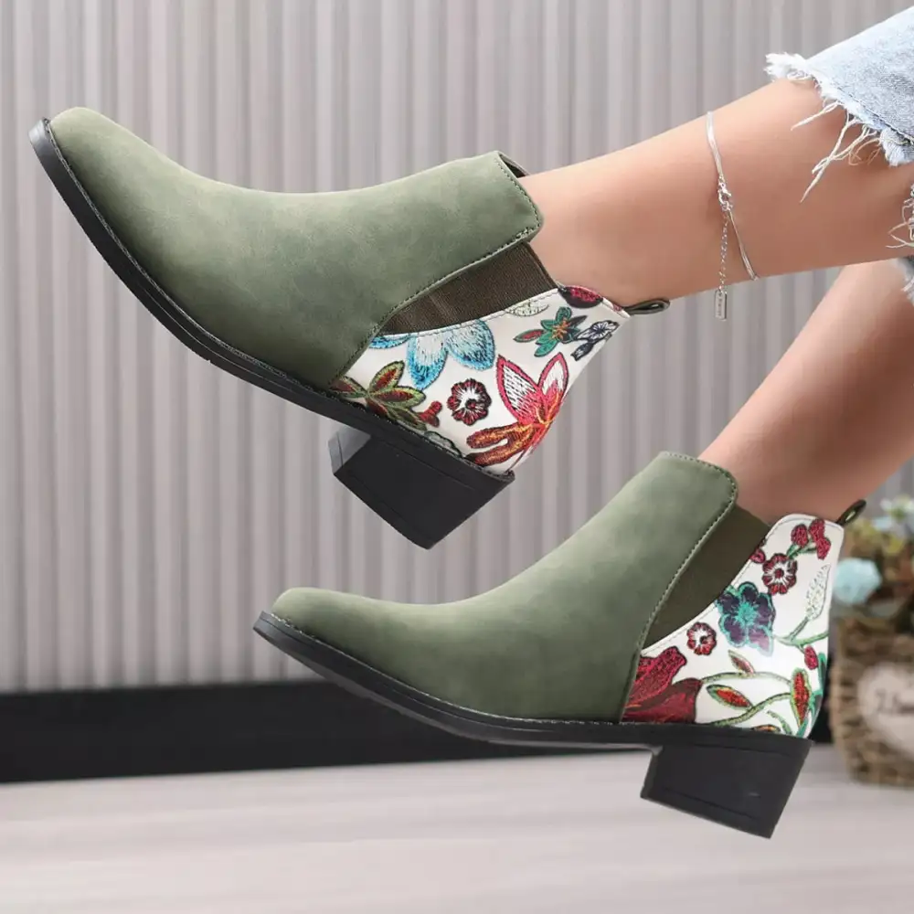 Pointed Toe Block Heel Ankle Boots