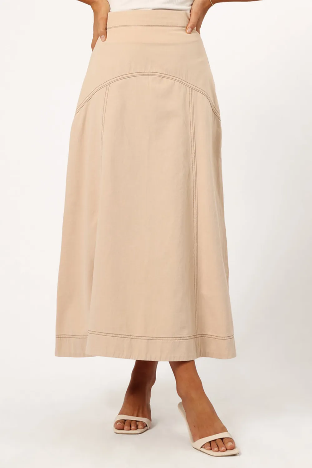 MARIELA DENIM MIDI SKIRT - SAND