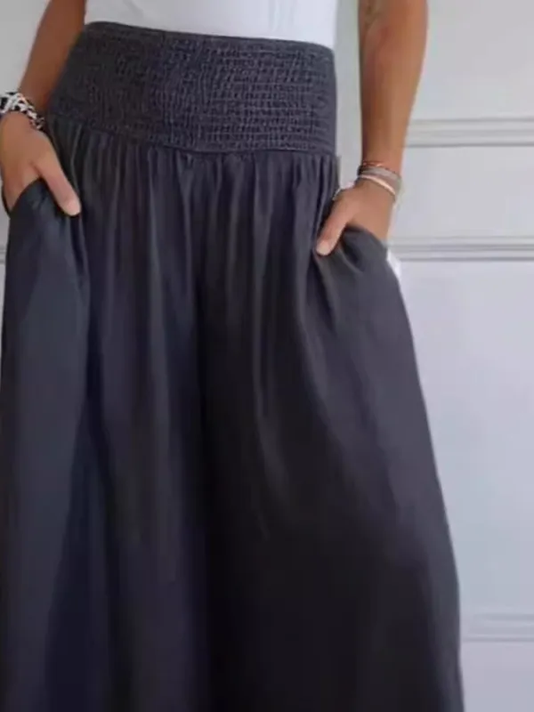 Full Size Smocked Wide Leg Pants With Pockets