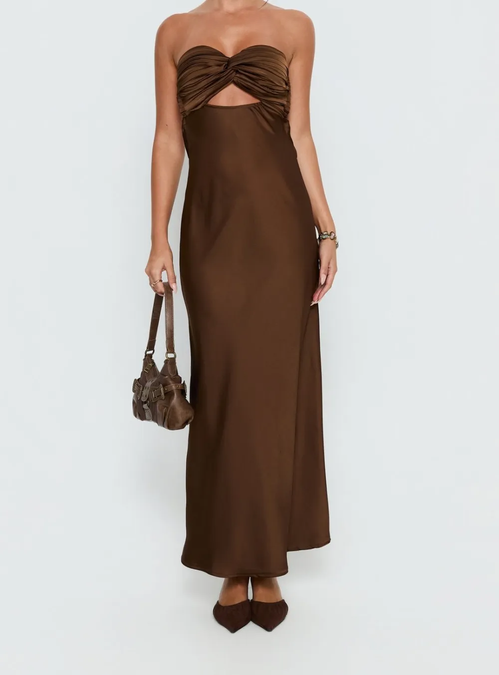 Satin Look Strapless Maxi Dress