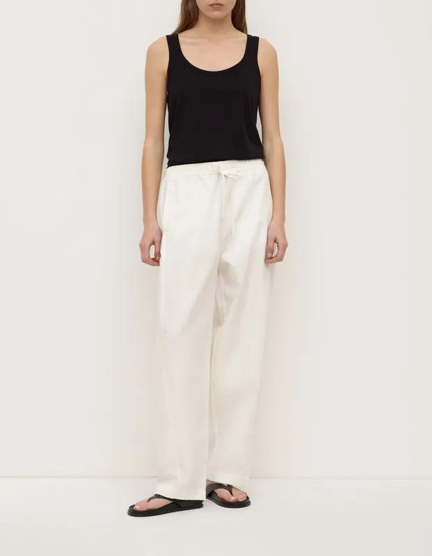 White Cotton Linen Barrel-Leg Pant