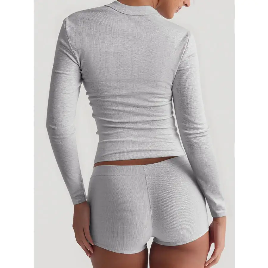 Square Neck Long Sleeve Top and Shorts Set