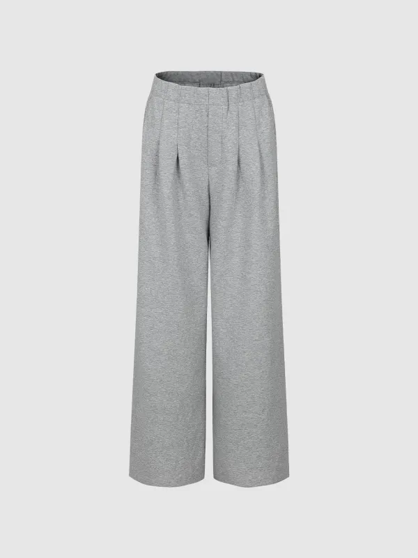 Ladies' Grey Wide-Waisted Casual Style Wide-Leg Trousers