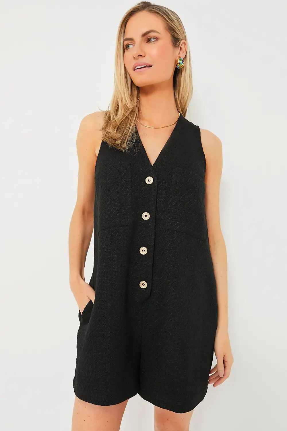 Black Textured Myla Romper