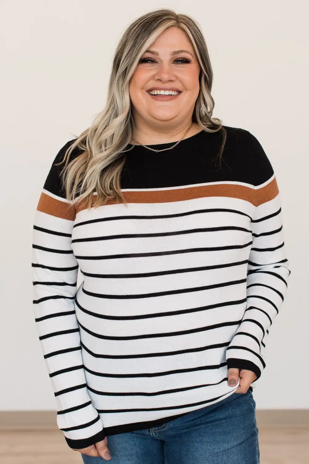 Can't Stay Away Striped Sweater- Black & Rust