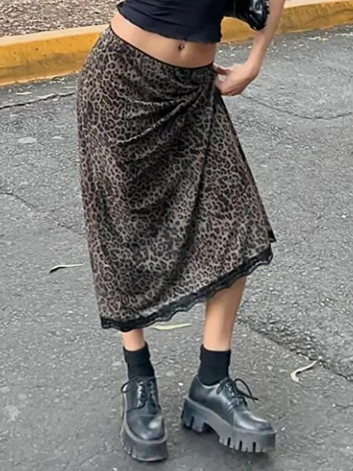 Vintage Leopard Lace Midi Skirt