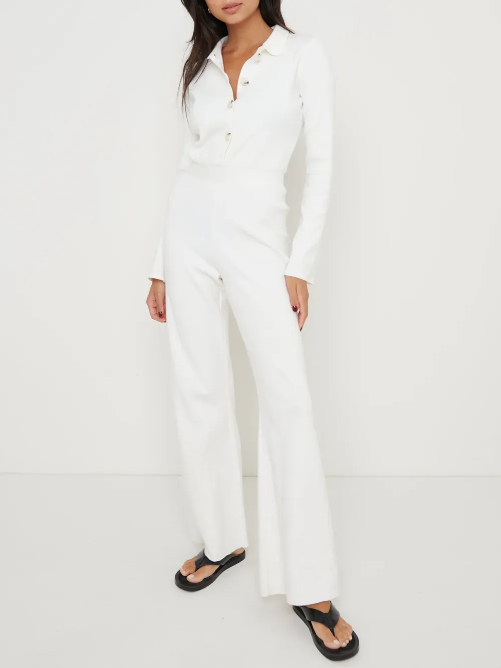 Wide Leg Knit Jumpsuit- Beige Marl