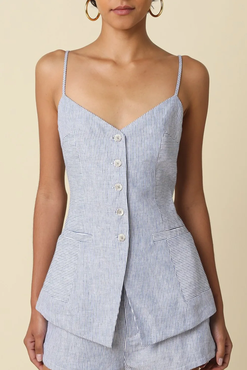 Button Denim Linen Top