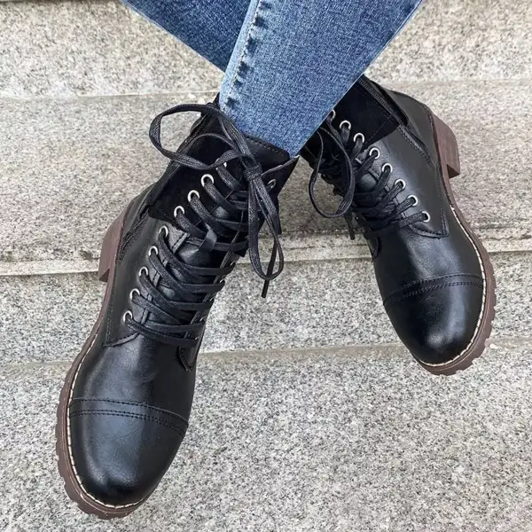 Relaxed Lace-Up Block Heel Boots