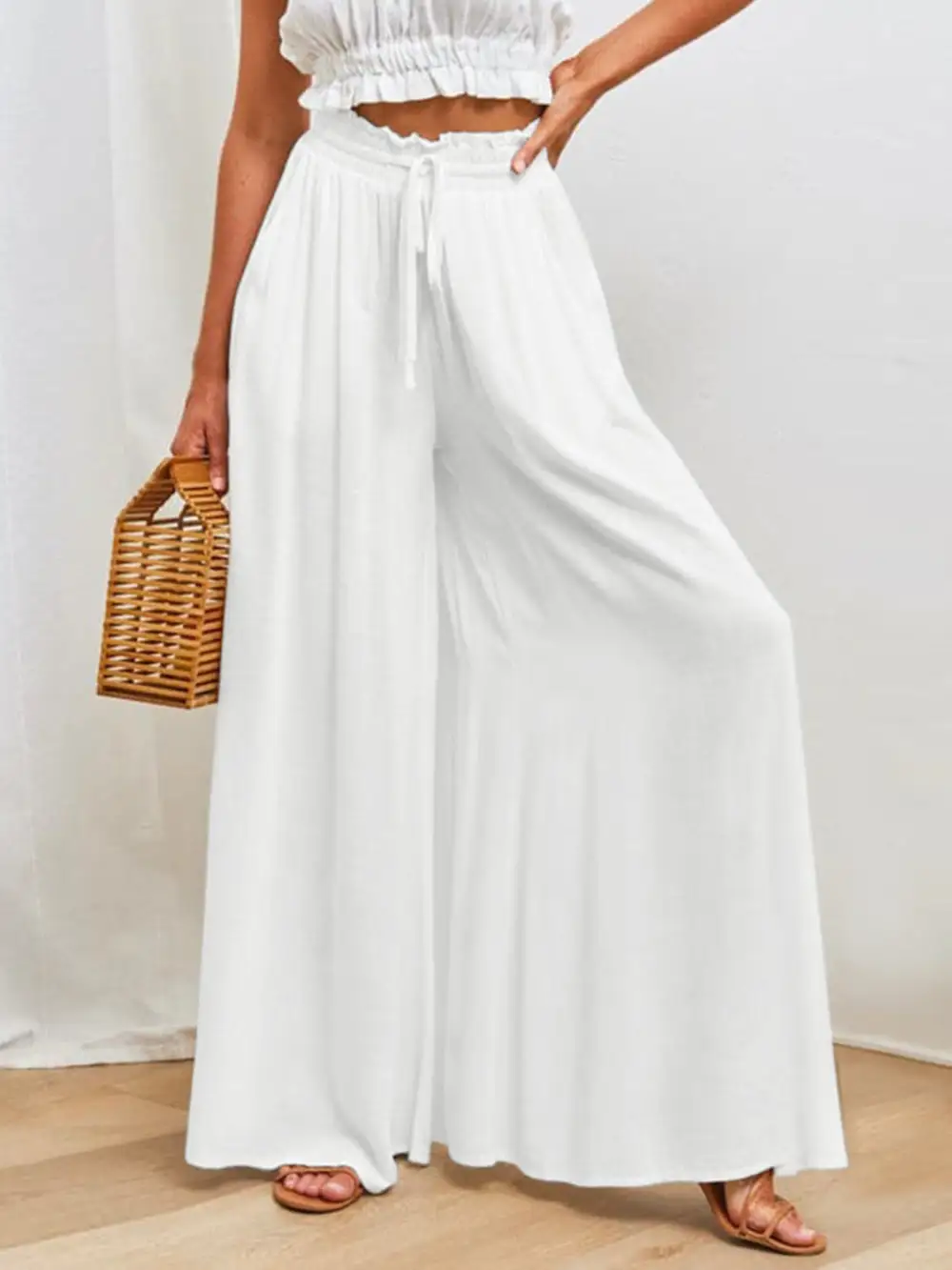 Drawstring Wide Leg Pants With Pockets