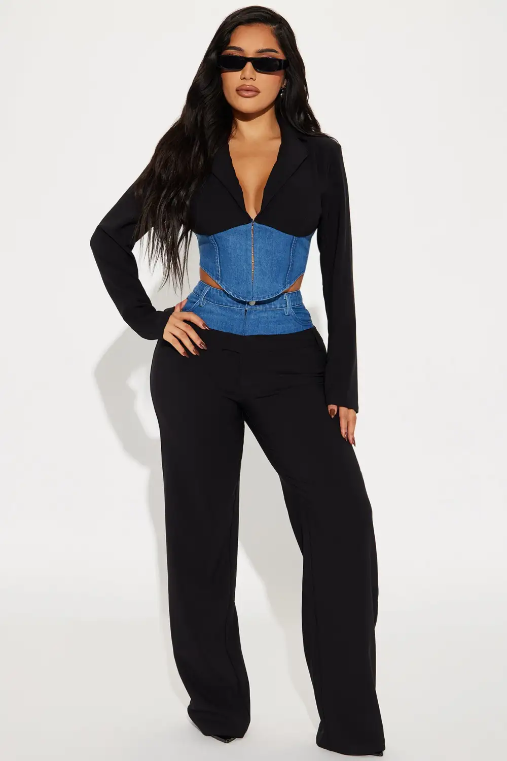 Staying Chic Blazer Pant Set - Black