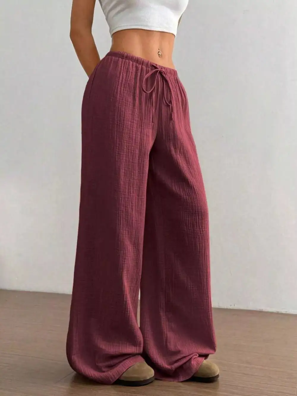 Full Size Drawstring Wide Leg Pants