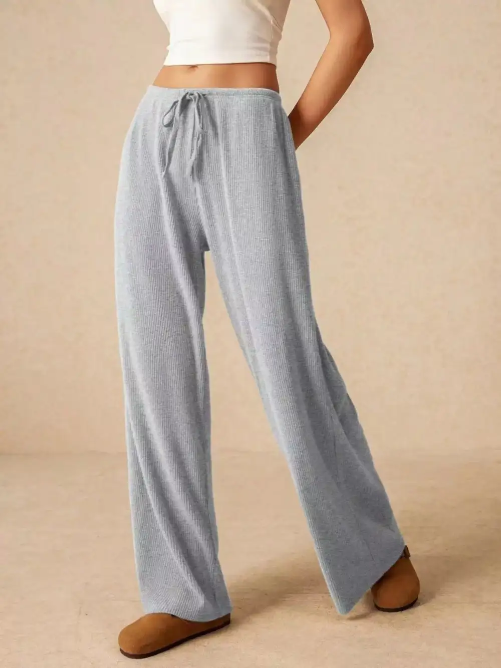 Polished Drawstring Wide Leg Pants