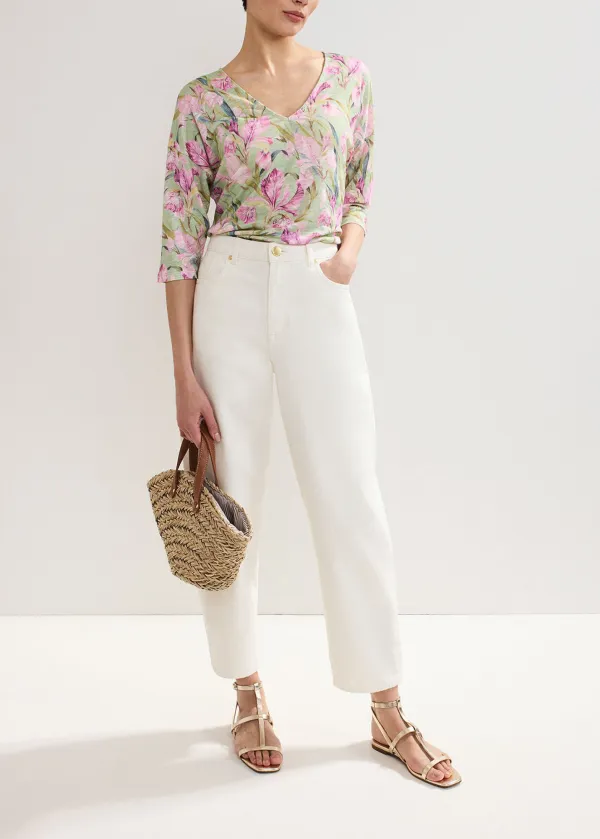 Smooth Linen Art Print V-Neck Top