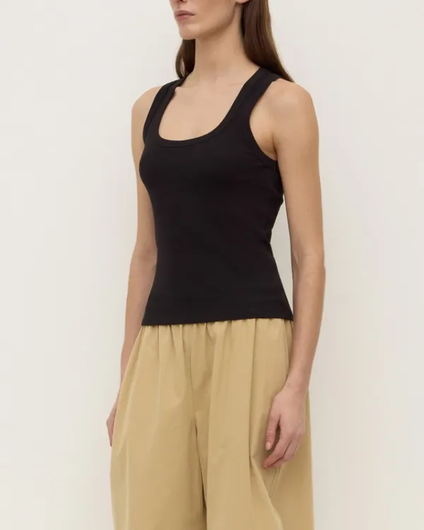Black Ribbed Scoop-Neck Tank