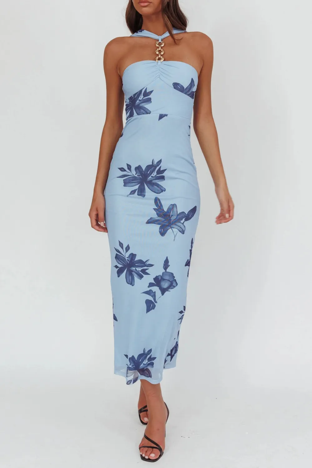 French High-End Slim-Fit Plant Print Dress