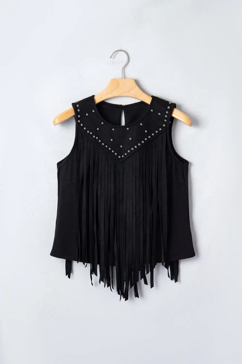 Western Fringe Rivet Paneling Bust Sleeveless Top