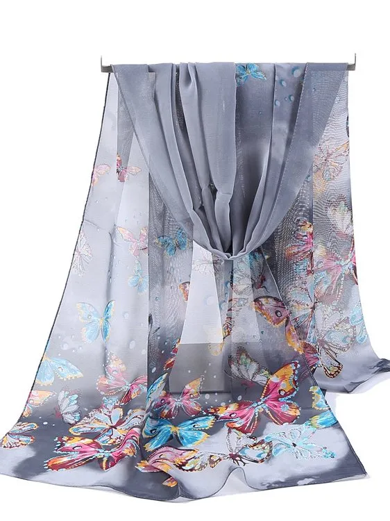 Vacation Butterfly Floral Pattern Silk Scarf Spring Summer Beach Accessories