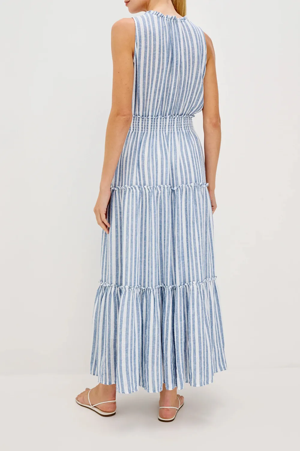 Cotton And Linen Blended Striped Dress