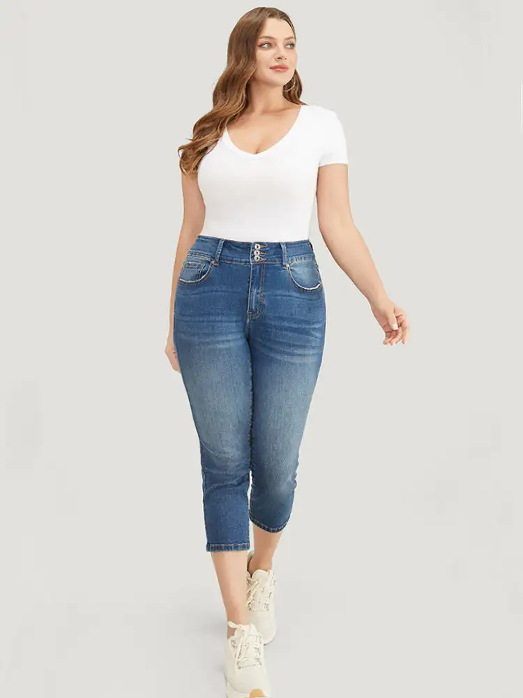 Very Stretchy High Rise Medium Wash Cropped Jeans