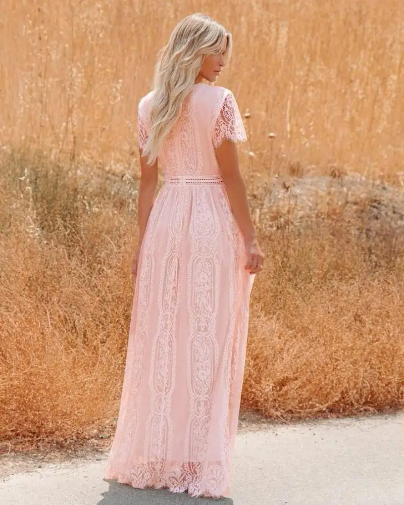 Enchanted Pink Lace Boho Dress