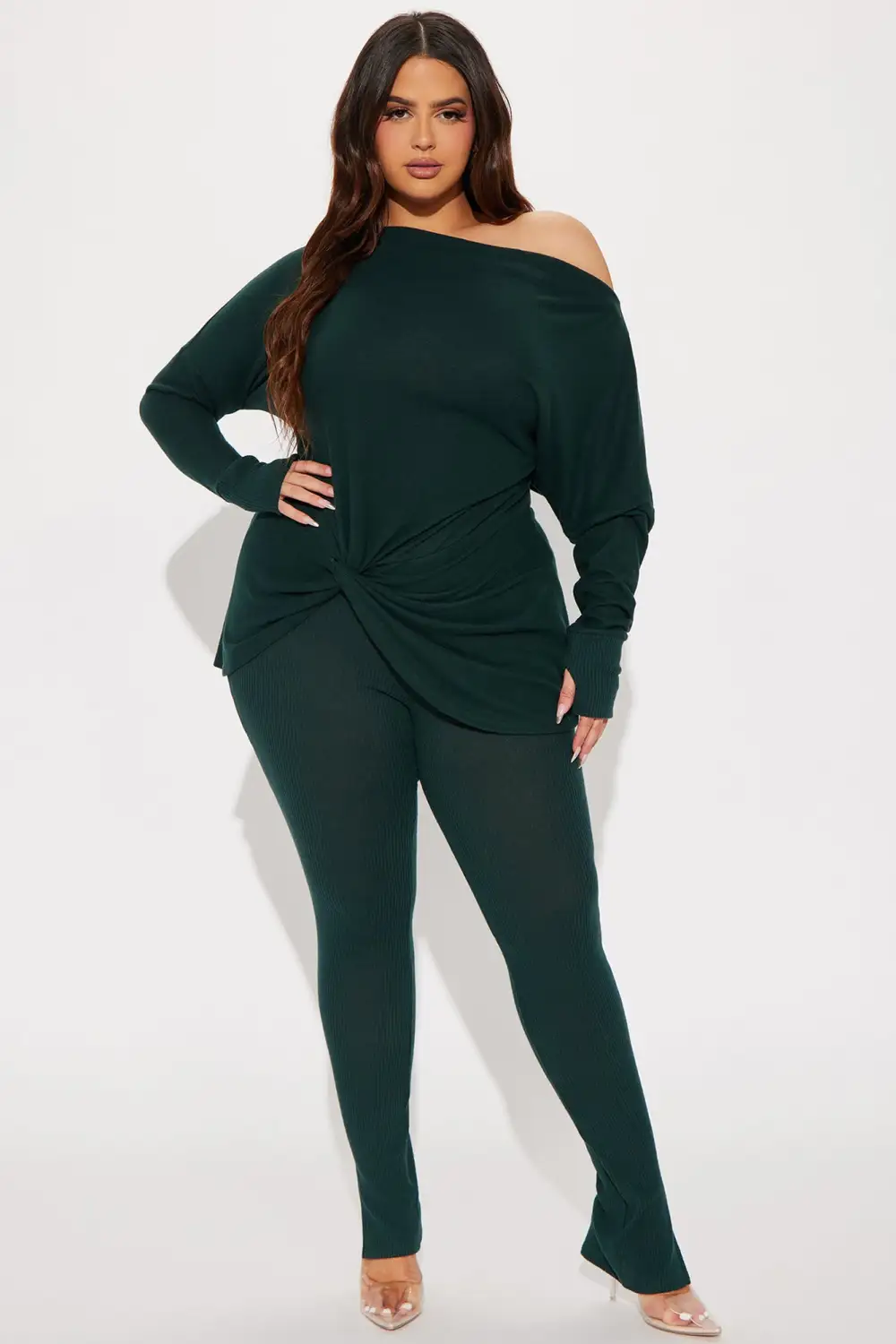 Tara Twist Front Pant  Set - Olive