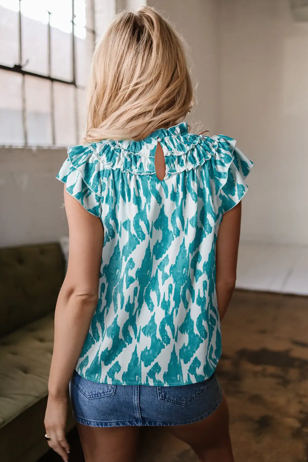Abstract Print Frilled Relaxed Fit Blouse