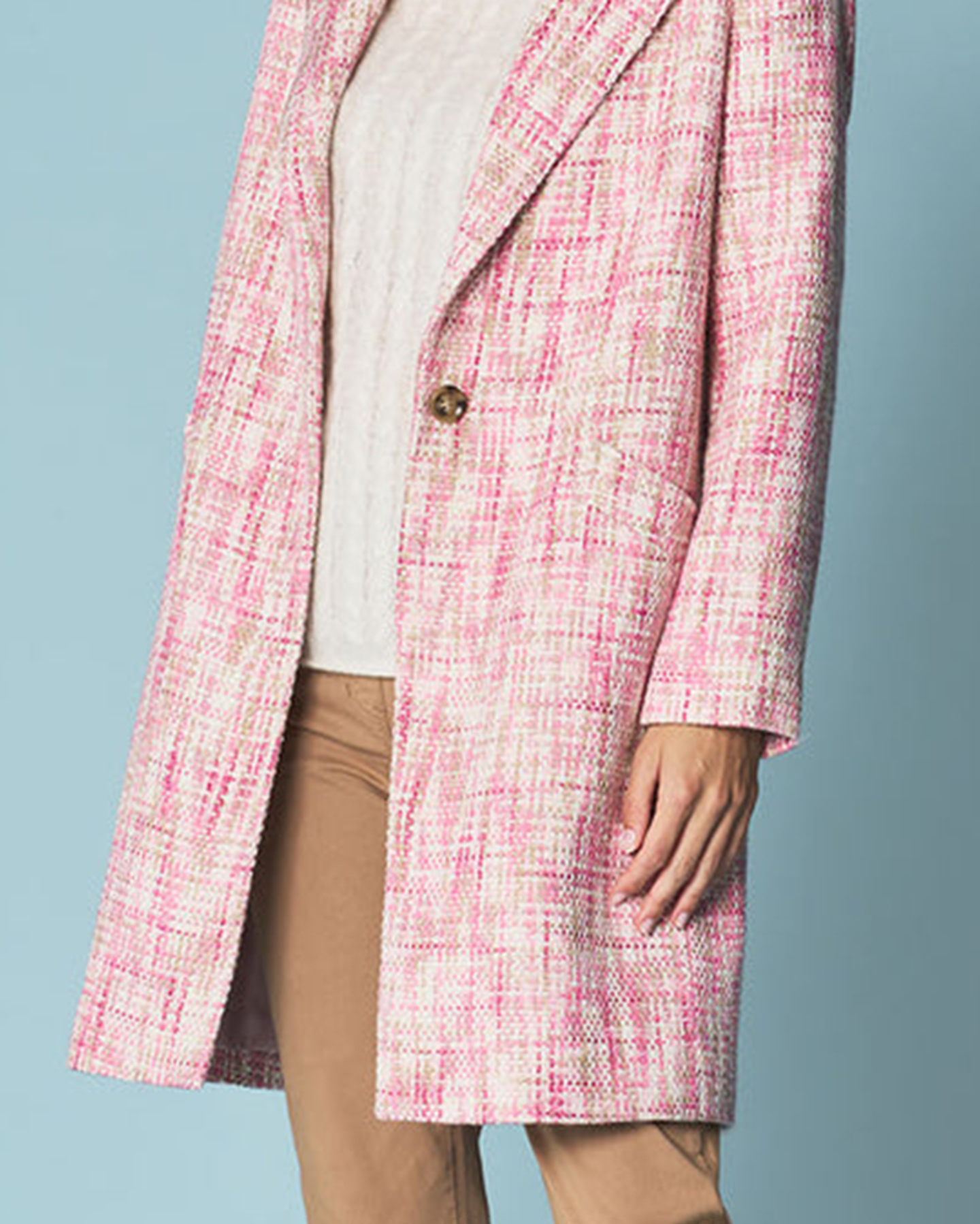 Tweed Single Breasted Long Coat